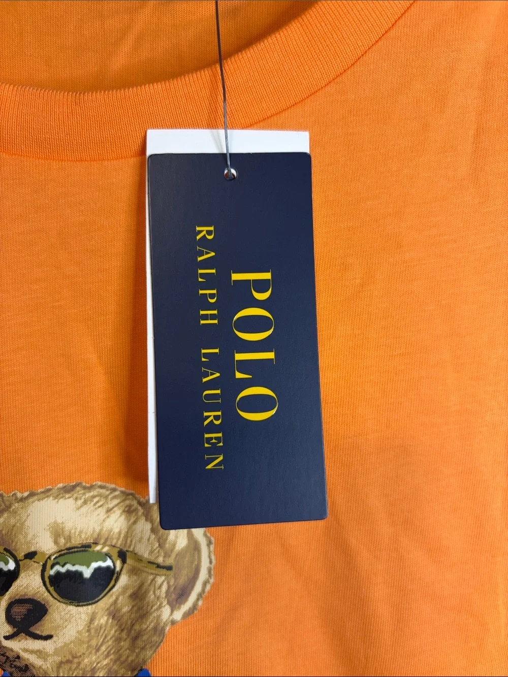Polo by Ralph Lauren Classic Fit Bright Orange Bear Tee Size L NWT